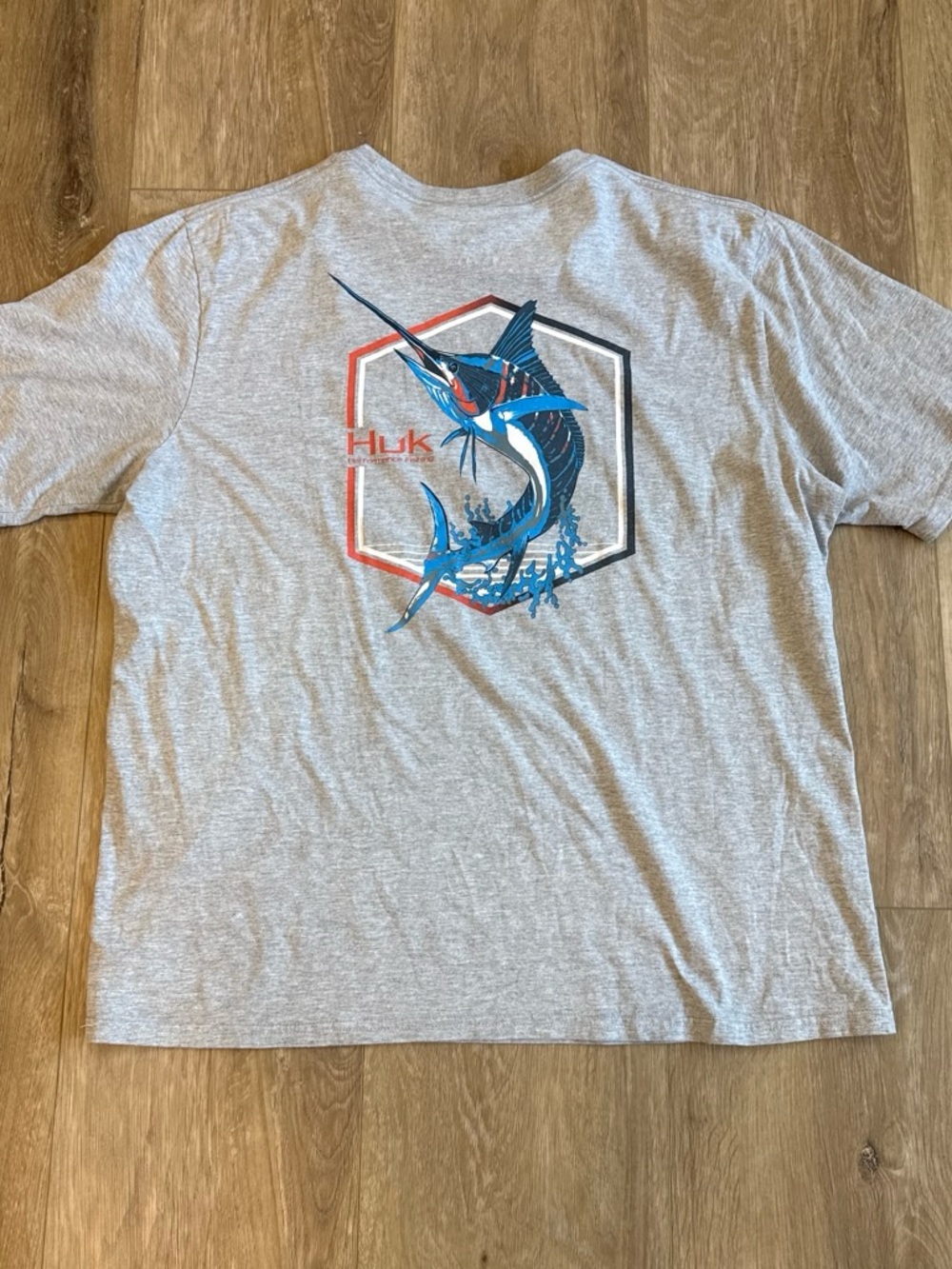 Huk Gray Short Sleeve Tee with Small Red Logo